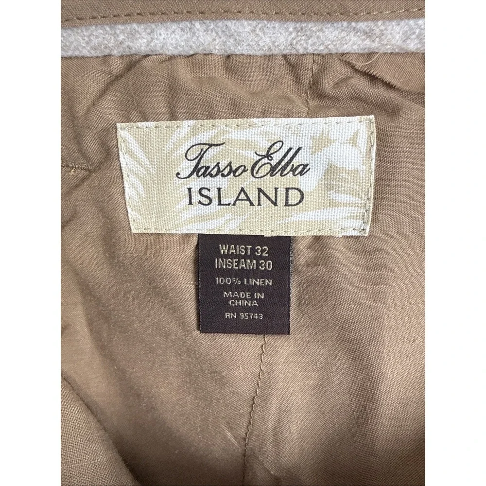 Tasso Elba Linen Pants Men's 32X30 (34x27)‎ Khaki Tan Island 100% Linen ***READ